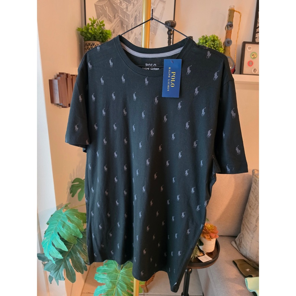 Polo Ralph Lauren Mens Black Grey All Over Pony Logo Print T-Shirt Medium NWT - Picture 6 of 8